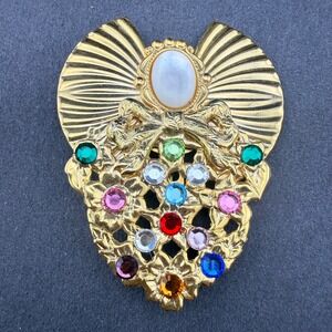 Vintage 1999 AOL Signed Jane Gold Tone Rhinestone Angel Design Pin Brooch